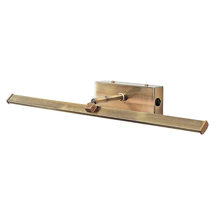 Orion Leuchten Wandleuchte - 10 W, L x B x H: 14,5 x 50 x 6 cm - Antike Messing-Bilderleuchte mit rechteckiger Basis, schwenkbarem Arm und integriertem Schalter.
