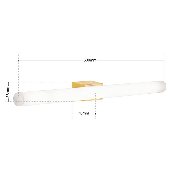 Orion Leuchten Wandleuchte - 60 W, L x B x H: 7 x 50 x 3,8 cm, S14d - Goldfarbene Wandleuchte mit mattiertem zylindrischem Diffusor, 500mm lang, 38mm Durchmesser.