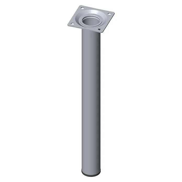 Element System Pata para muebles - Ø x Al: 3 x 30 cm, Capacidad de carga: 50 kg, Acero, Cromo - Primer plano de una pata de mesa plateada con placa de montaje cuadrada. Ideal para proyectos de muebles y aficionados al bricolaje.
