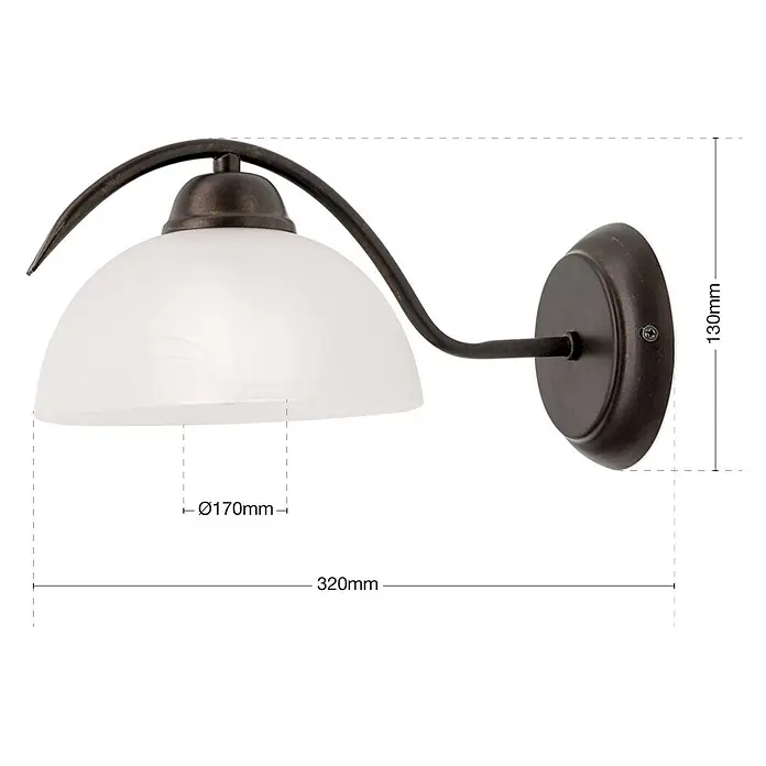 Orion Leuchten Wandleuchte - 40 W, L x B x H: 29 x 17,5 x 14 cm, E27 - Dunkle Wandleuchte aus Metall mit weißem, kuppelförmigem Glasschirm.