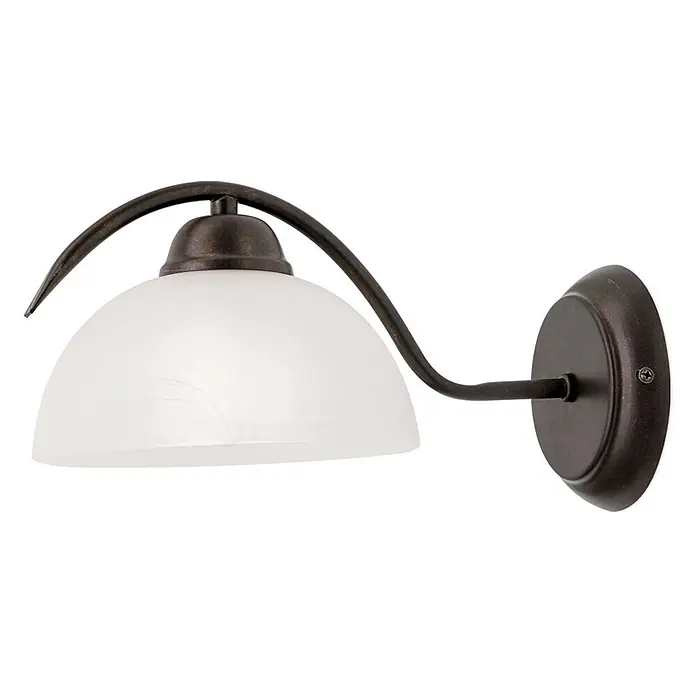 Orion Leuchten Wandleuchte - 40 W, L x B x H: 29 x 17,5 x 14 cm, E27 - Wandleuchte aus dunkelbronzenem Metall mit geschwungenem Arm und weißem, kuppelförmigem Milchglasschirm.