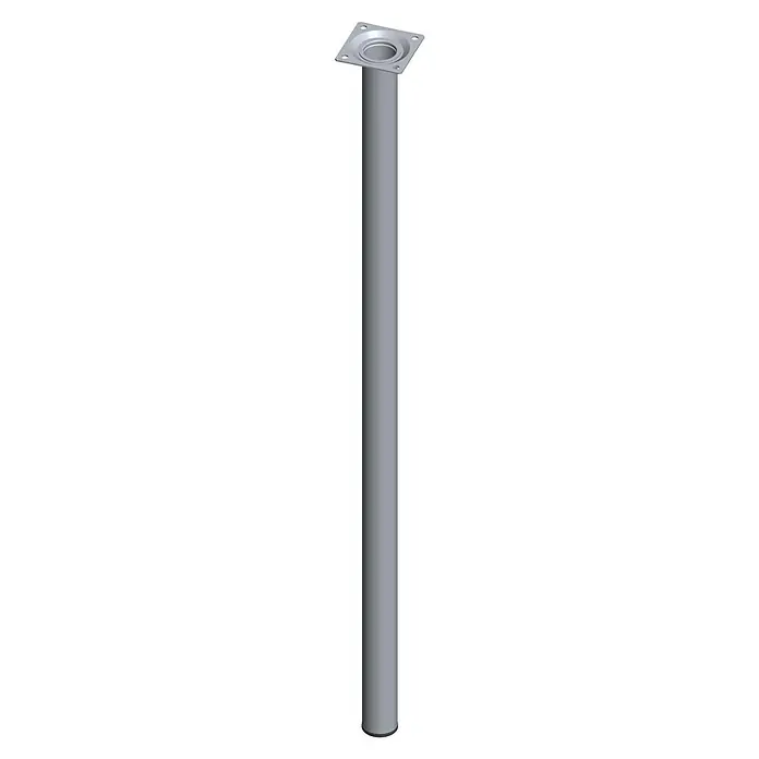 Element System Pata para muebles - Ø x Al: 3 x 70 cm, Capacidad de carga: 50 kg, Acero, Cromo - Imagen de una columna de mesa redonda y gris con una placa de montaje cuadrada. Ideal para diseños de muebles con un aspecto moderno.