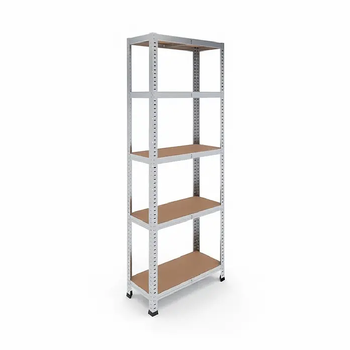 Rackfriends Metallregal - H x B x T: 180 x 70 x 30 cm, Traglast pro Boden: 75 kg, Anzahl Böden: 5 Stk., Stecken, verzinkt - Graues Metallregal mit 5 braunen Fachböden für vielseitige Lagerung.