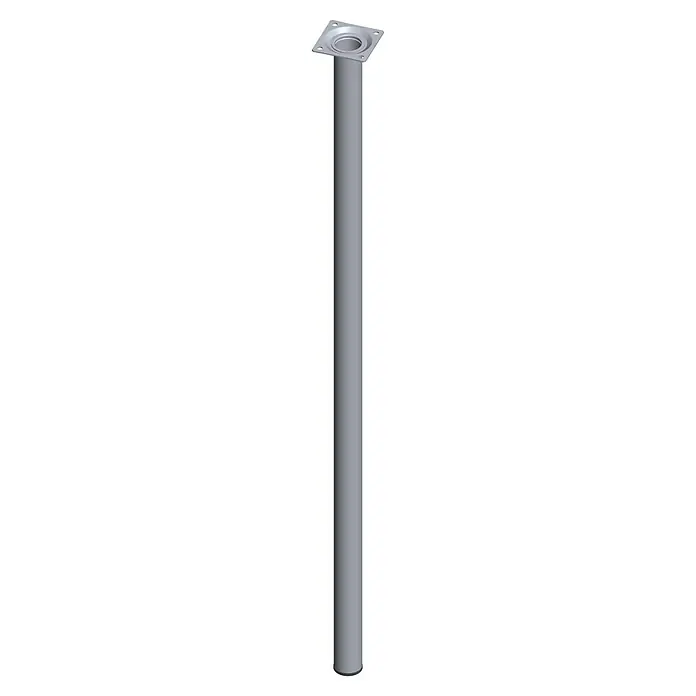 Element System Pata para muebles - Ø x Al: 3 x 80 cm, Capacidad de carga: 50 kg, Acero, Cromo - Imagen de una columna de mesa plateada con placa de montaje cuadrada. Ideal para proyectos de muebles DIY y personalización.