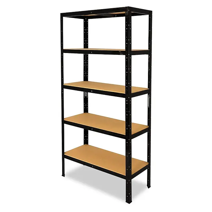 shelfplaza Schwerlastregal Black schwarz 180x75x45 cm, 5 Böden 175 kg -  - Fünfstufiges schwarzes Metallregal mit hellbraunen Holzablagen.