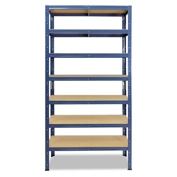 shelfplaza Schwerlastregal HOME - H x B x T: 200 x 120 x 30 cm, Traglast pro Boden: 175 kg, Anzahl Böden: 7 Stk., Stecken, blau - Blaues Metallregal mit sechs Holz-ähnlichen Böden zur Lagerung.