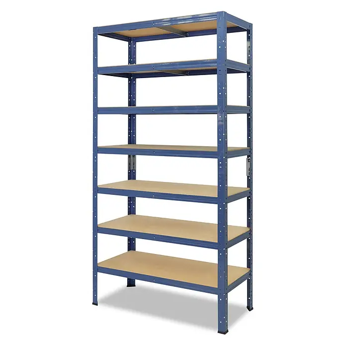 shelfplaza Schwerlastregal HOME - H x B x T: 200 x 120 x 30 cm, Traglast pro Boden: 175 kg, Anzahl Böden: 7 Stk., Stecken, blau - Hohes, blaues Metall-Schwerlastregal mit sechs Ebenen aus Holzspanplatten.