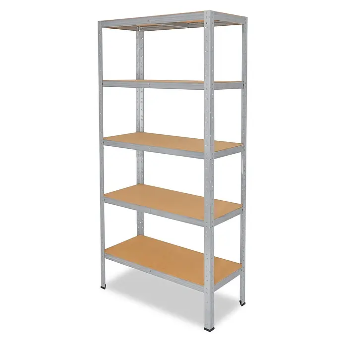 shelfplaza Schwerlastregal HOME - H x B x T: 180 x 50 x 40 cm, Traglast pro Boden: 175 kg, Anzahl Böden: 5 Stk., Stecken, verzinkt - Galvanisiertes Metallregal mit 5 hellbraunen Holzregalböden.