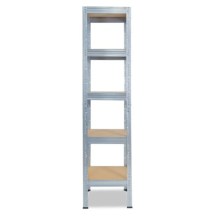 shelfplaza Schwerlastregal PRO - H x B x T: 230 x 30 x 30 cm, Traglast pro Boden: 200 kg, Anzahl Böden: 5 Stk., Stecken, verzinkt - Fünfbödiges Schwerlastregal aus verzinktem Stahl mit hellbraunen Holzablagen zur Lagerung.