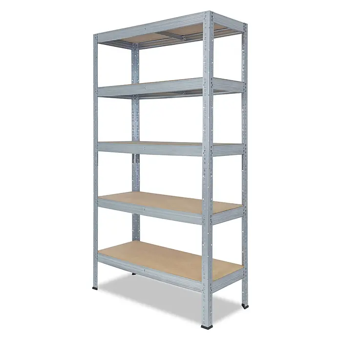 shelfplaza Schwerlastregal PRO - H x B x T: 180 x 120 x 30 cm, Traglast pro Boden: 200 kg, Anzahl Böden: 5 Stk., Stecken, verzinkt - Robustes Schwerlastregal aus verzinktem Stahl mit fünf hellbraunen Holzablagen.