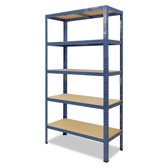 shelfplaza Schwerlastregal HOME - H x B x T: 200 x 120 x 30 cm, Traglast pro Boden: 175 kg, Anzahl Böden: 5 Stk., Stecken, blau - Fünfstufiges Schwerlastregal mit blauem Metallrahmen und braunen Holzregalböden.