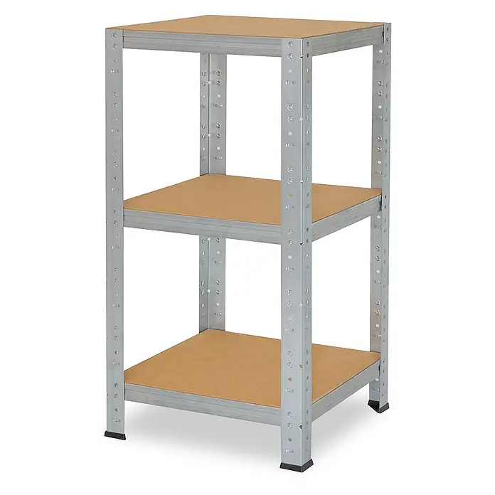 shelfplaza Schwerlastregal Home verzinkt 90x23x23 cm, 3 Böden 175 kg -  - Dreistufiges verzinktes Metallregal mit hellbraunen Spanplattenböden zur Lagerung.