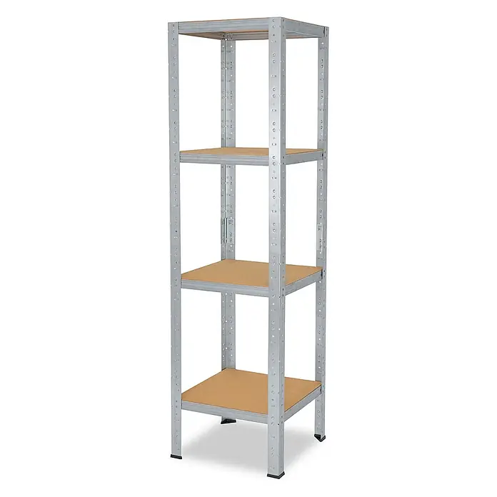 shelfplaza Schwerlastregal Home verzinkt 155x60x60 cm, 4 Böden 175 kg -  - Vierbödiges Schwerlastregal aus verzinktem Stahl mit braunen Holzplatten, ideal zur Lagerung.