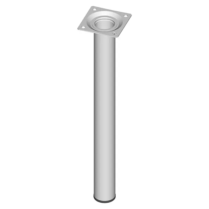 Element System Pata para muebles - Ø x Al: 3 x 30 cm, Capacidad de carga: 50 kg, Acero, Blanco - La imagen muestra un resistente montaje plateado para patas de mesa con una placa de montaje cuadrada y un cuerpo cilíndrico, sobre fondo negro.