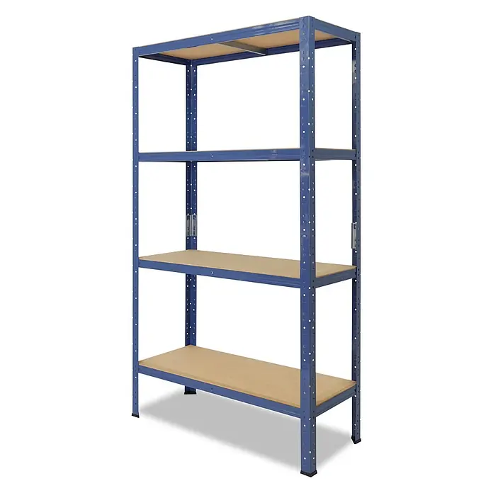 shelfplaza Schwerlastregal HOME - H x B x T: 180 x 80 x 40 cm, Traglast pro Boden: 175 kg, Anzahl Böden: 4 Stk., Stecken, blau - Blaues Metallregal mit vier Holzablagen zur Aufbewahrung.