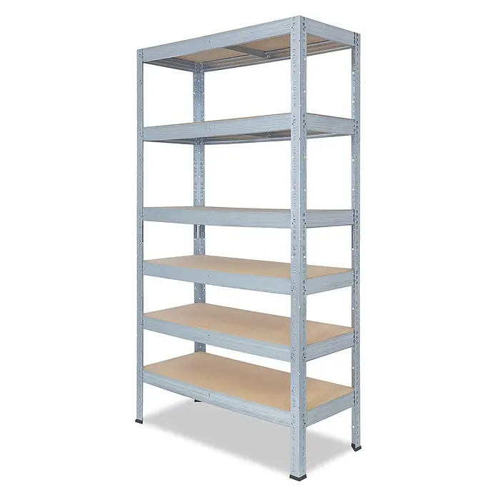 shelfplaza Schwerlastregal PRO - H x B x T: 200 x 110 x 45 cm, Traglast pro Boden: 200 kg, Anzahl Böden: 6 Stk., Stecken, verzinkt - Fünfstöckiges Schwerlastregal aus verzinktem Stahl mit Holzregalböden.
