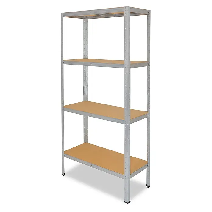 shelfplaza Schwerlastregal HOME - H x B x T: 180 x 80 x 40 cm, Traglast pro Boden: 175 kg, Anzahl Böden: 4 Stk., Stecken, verzinkt - Stabiles Metallregal mit vier hellbraunen MDF-Böden.