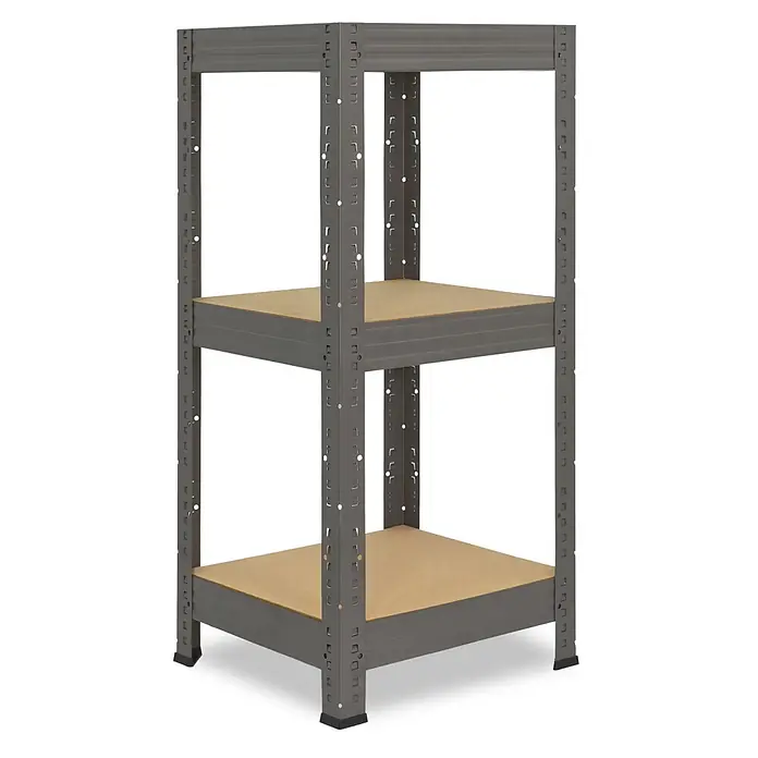 shelfplaza Schwerlastregal PRO - H x B x T: 90 x 50 x 50 cm, Traglast pro Boden: 200 kg, Anzahl Böden: 3 Stk., Stecken, grau - Robuste graue Metallregaleinheit mit zwei Holzablagen für vielseitige Lagerung.