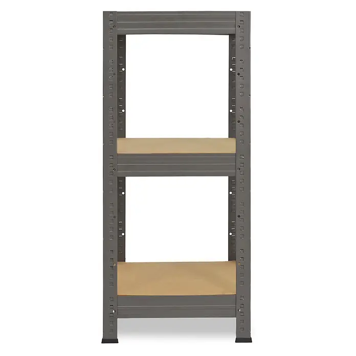 shelfplaza Schwerlastregal PRO - H x B x T: 90 x 50 x 50 cm, Traglast pro Boden: 200 kg, Anzahl Böden: 3 Stk., Stecken, grau - Graues Metallregal mit zwei hellbraunen Holzablagen zur Aufbewahrung.