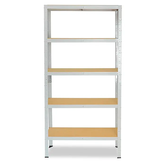 shelfplaza Schwerlastregal Office lichtgrau 180x110x30 cm, 5 Böden 175 kg -  - Fünfstöckiges Regal mit grauem Metallrahmen und hellbraunen Holzregalböden.