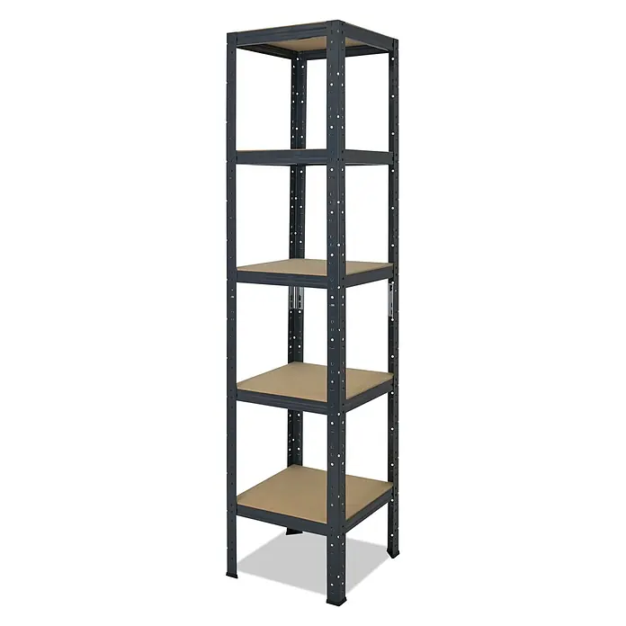 shelfplaza Schwerlastregal Home anthrazit 200x50x50 cm, 5 Böden 175 kg -  - Dunkelgraues Metallregal mit fünf hellbraunen Holzablagen.