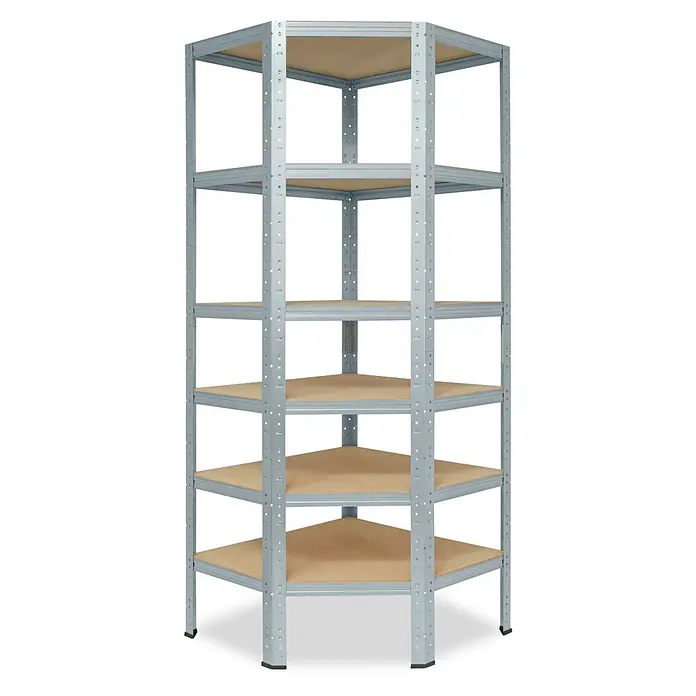 shelfplaza Eckregal Home verzinkt 200x70x40 cm, 6 Böden 145 kg -  - Fünfstufiges Eckregal aus Metall mit hellen Holzregalböden.