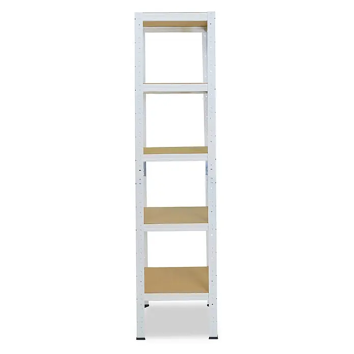 shelfplaza Schwerlastregal HOME - H x B x T: 155 x 40 x 40 cm, Traglast pro Boden: 175 kg, Anzahl Böden: 5 Stk., Stecken, weiß - Weißes Metallregal mit fünf hellbraunen Holzablagen zur Lagerung.