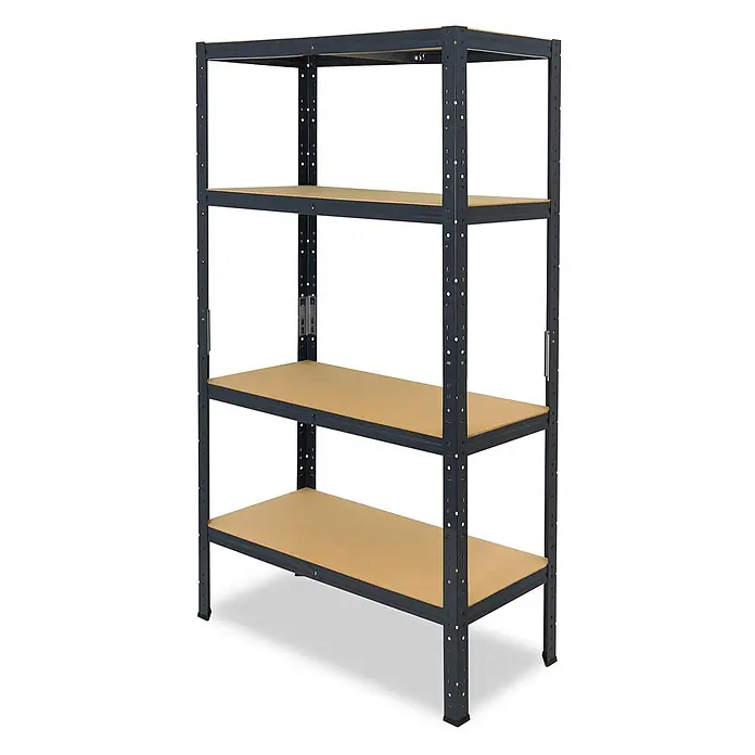 shelfplaza Schwerlastregal HOME - H x B x T: 180 x 80 x 60 cm, Traglast pro Boden: 175 kg, Anzahl Böden: 4 Stk., Stecken, anthrazit - Dunkelgraues Metallregal mit vier hellbraunen Holzablagen. Robustes Lagerregal.