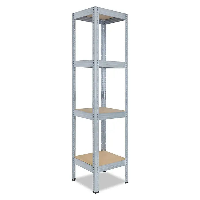 shelfplaza Schwerlastregal Pro verzinkt 200x60x60 cm, 4 Böden 200 kg -  - Graues Metallregal mit vier braunen MDF-Böden, geeignet zur Lagerung.