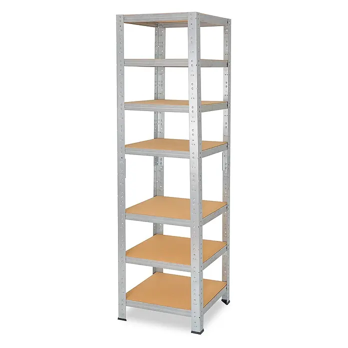 shelfplaza Schwerlastregal Home verzinkt 200x30x30 cm, 7 Böden 125 kg -  - Verzinktes Metallregal mit sechs hellbraunen MDF-Böden, ideal zur Lagerung und Organisation.