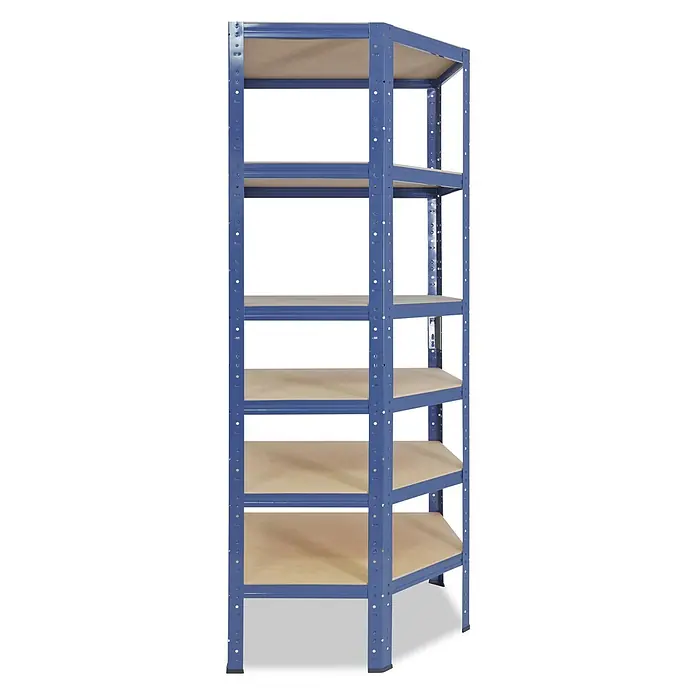 shelfplaza Schwerlastregal HOME - H x B x T: 180 x 80 x 50 cm, Traglast pro Boden: 175 kg, Anzahl Böden: 6 Stk., Stecken, blau - Blaues Eckregal aus Metall mit sechs Holzböden zur Aufbewahrung.