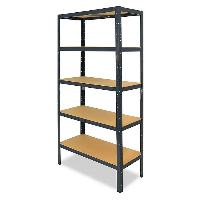 shelfplaza Schwerlastregal Home anthrazit 180x70x60 cm, 5 Böden 175 kg -  - Fünfstöckiges dunkelgraues Metallregal mit hellbraunen Holzablagen für vielseitige Lagerung.