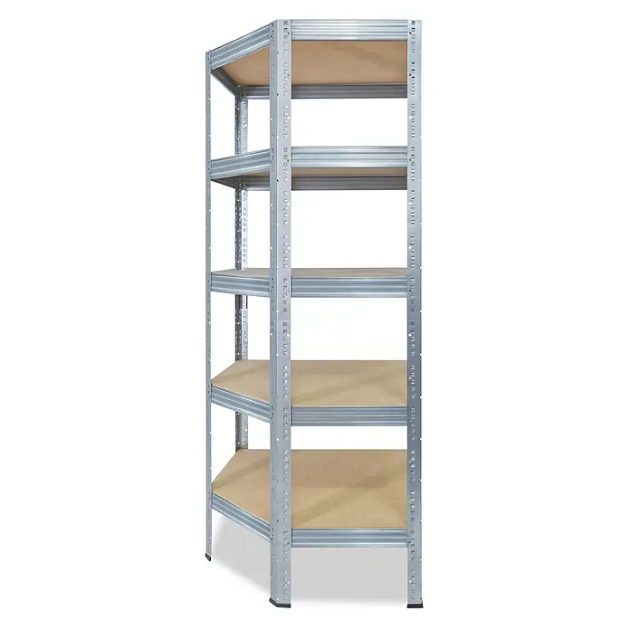 shelfplaza Schwerlastregal PRO - H x B x T: 180 x 90 x 60 cm, Traglast pro Boden: 200 kg, Anzahl Böden: 5 Stk., Stecken, verzinkt - Verzinktes Stahl Eckregal mit 5 hellbraunen Holzregalböden zur Lagerung.