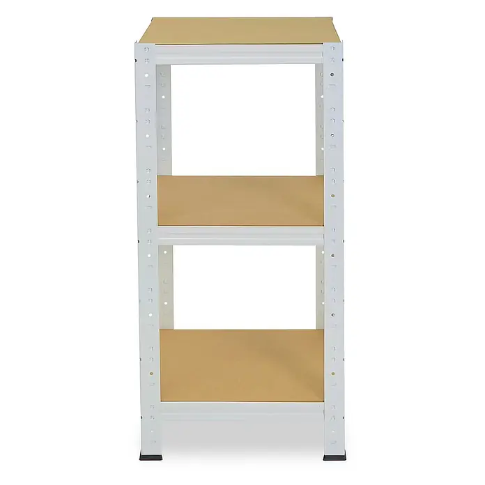 shelfplaza Schwerlastregal HOME - H x B x T: 90 x 60 x 60 cm, Traglast pro Boden: 175 kg, Anzahl Böden: 3 Stk., Stecken, weiß - Dreistöckiges weißes Metallregal mit hellbraunen Holzregalböden.