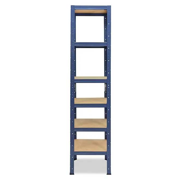 shelfplaza Schwerlastregal HOME - H x B x T: 180 x 40 x 40 cm, Traglast pro Boden: 175 kg, Anzahl Böden: 6 Stk., Stecken, blau - Blaues Metallregal mit fünf hellbraunen Holzregalböden zur Lagerung.