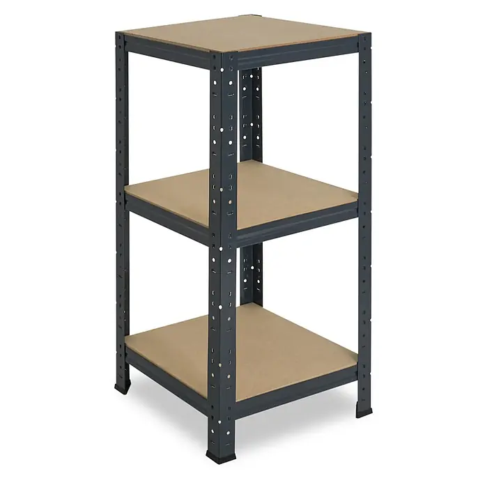 shelfplaza Schwerlastregal Home anthrazit 100x50x50 cm, 3 Böden 175 kg -  - Dreistöckiges Lagerregal mit dunkelgrauem Metallrahmen und hellbraunen Holzablagen.