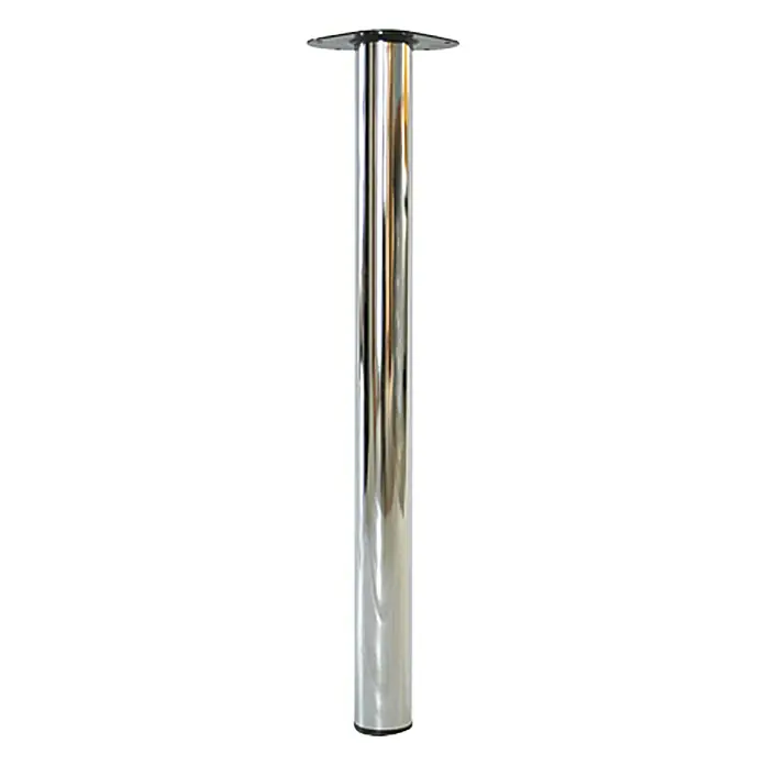 Element System Pata para muebles - Ø x Al: 6 x 110 cm, Capacidad de carga: 75 kg, Acero, Cromo - Imagen de una columna de mesa cromada brillante con placa de montaje redonda.