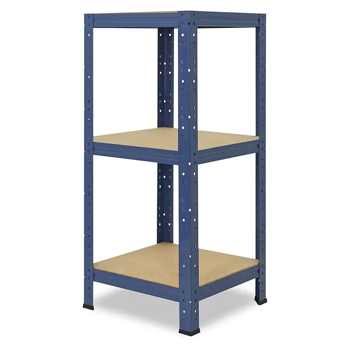 shelfplaza Schwerlastregal HOME - H x B x T: 90 x 50 x 50 cm, Traglast pro Boden: 175 kg, Anzahl Böden: 3 Stk., Stecken, blau - Blaues Metallregal mit 3 Holzböden zur Lagerung.