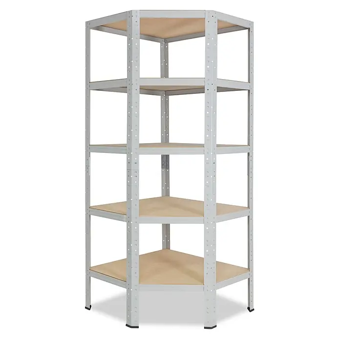 shelfplaza Schwerlastregal OFFICE - H x B x T: 200 x 60 x 30 cm, Traglast pro Boden: 175 kg, Anzahl Böden: 5 Stk., Stecken, lichtgrau - Robustes Eckregal aus grauem Metall mit 5 hellen Holzablagen zur Aufbewahrung.