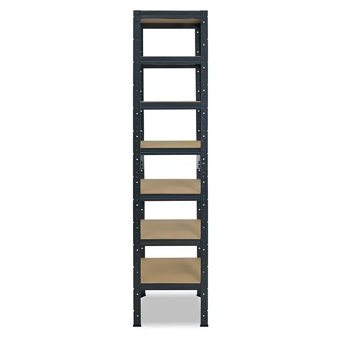 shelfplaza Schwerlastregal Home anthrazit 200x40x40 cm, 7 Böden 125 kg -  - Dunkelgraues Metallregal mit fünf hellbraunen Holzablagen.