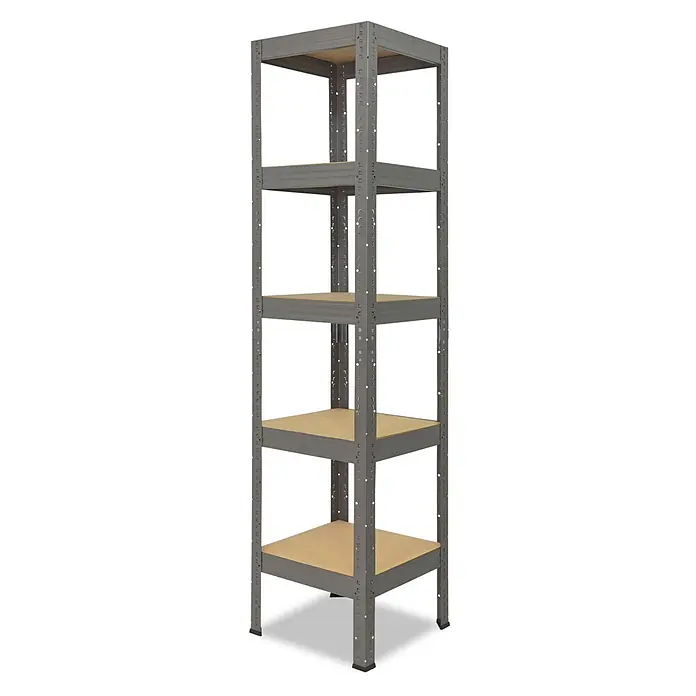 shelfplaza Schwerlastregal PRO - H x B x T: 180 x 60 x 60 cm, Traglast pro Boden: 200 kg, Anzahl Böden: 5 Stk., Stecken, grau - Ein graues Metallregal mit fünf Holzablagen, ideal zur Aufbewahrung in Garage oder Werkstatt.