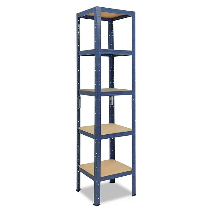 shelfplaza Schwerlastregal HOME - H x B x T: 155 x 50 x 50 cm, Traglast pro Boden: 175 kg, Anzahl Böden: 5 Stk., Stecken, blau - Blaues Metallregal mit fünf Holzböden.