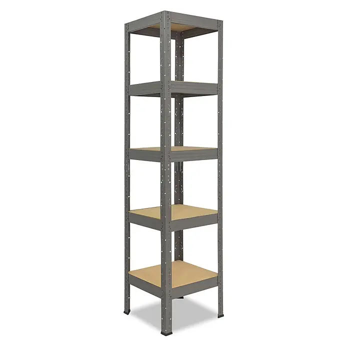 shelfplaza Schwerlastregal PRO - H x B x T: 180 x 60 x 60 cm, Traglast pro Boden: 200 kg, Anzahl Böden: 5 Stk., Stecken, grau - Fünfstöckiges graues Metallregal mit Holzablagen, ideal für robuste Lagerung.