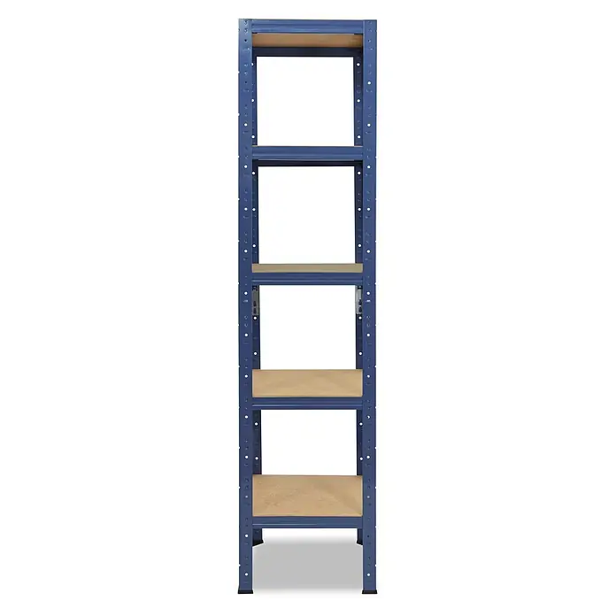 shelfplaza Schwerlastregal HOME - H x B x T: 155 x 50 x 50 cm, Traglast pro Boden: 175 kg, Anzahl Böden: 5 Stk., Stecken, blau - Blaues Metallregal mit fünf Holzablagen zur Aufbewahrung.