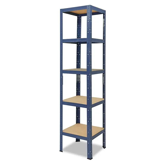 shelfplaza Schwerlastregal HOME - H x B x T: 155 x 50 x 50 cm, Traglast pro Boden: 175 kg, Anzahl Böden: 5 Stk., Stecken, blau - Blaues Metallregal mit fünf Holzböden.