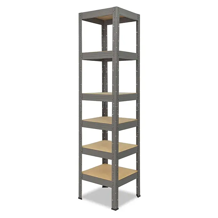 shelfplaza Schwerlastregal PRO - H x B x T: 200 x 50 x 50 cm, Traglast pro Boden: 200 kg, Anzahl Böden: 6 Stk., Stecken, grau - Stabiles graues Metallregal mit fünf verstellbaren Holzablagen für vielseitige Aufbewahrung.