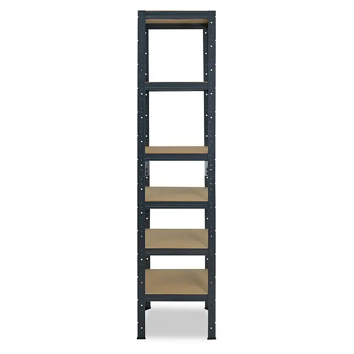 shelfplaza Schwerlastregal Home anthrazit 200x50x50 cm, 6 Böden 145 kg -  - Dunkelgraues Metallregal mit fünf hellbraunen MDF-Böden zur Aufbewahrung.