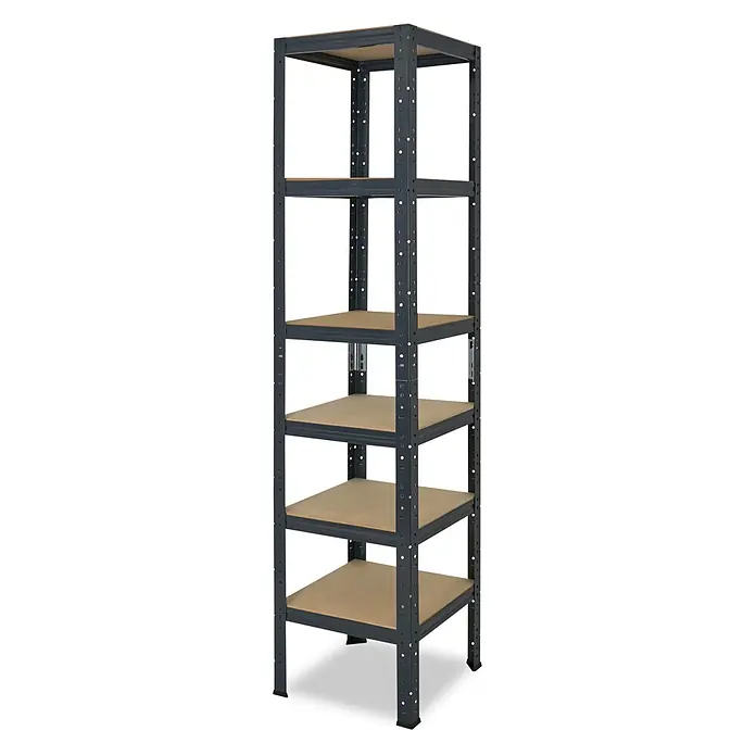shelfplaza Schwerlastregal Home anthrazit 200x50x50 cm, 6 Böden 145 kg -  - Dunkelgraues Metallregal mit sechs hellbraunen Holzböden, ideal zur Aufbewahrung.