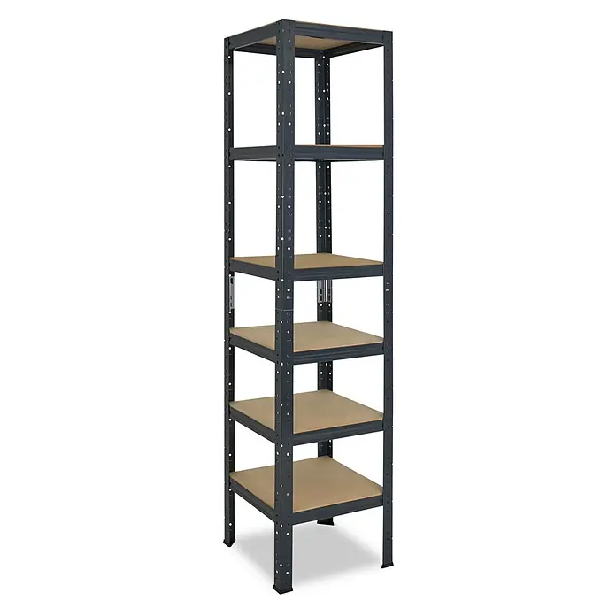 shelfplaza Schwerlastregal Home anthrazit 200x50x50 cm, 6 Böden 145 kg -  - Dunkelgraues Metallregal mit fünf hellbraunen Spanplattenböden.