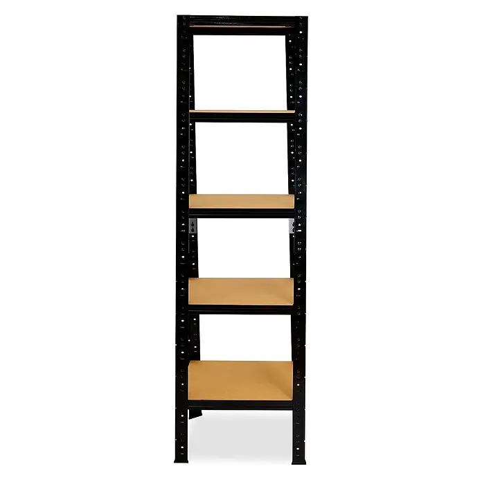 shelfplaza Schwerlastregal Black schwarz 230x45x45 cm, 5 Böden 175 kg -  - Schwarzes Metallregal mit fünf hellbraunen verstellbaren Holzablagen.